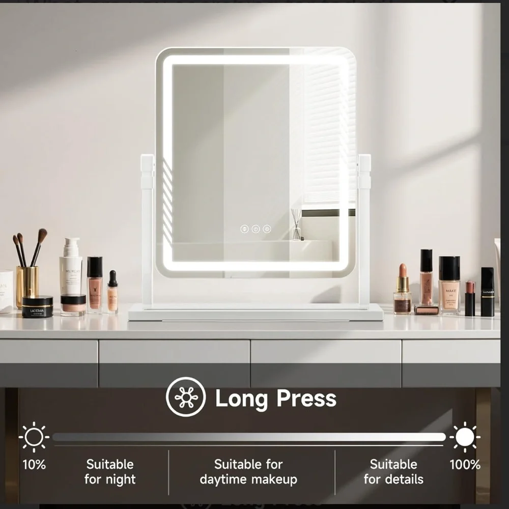 LED Lighted Vanity Mirror with Phone Holder - White